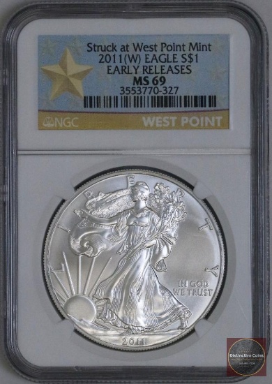 2011 W American Silver Eagle 1oz Fine Silver (NGC) MS69 Early Releases