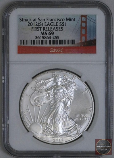 2012 S American Silver Eagle 1oz Fine Silver (NGC) MS69 First Releases