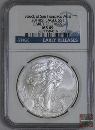2014 S American Silver Eagle 1oz Fine Silver (NGC) MS69 Early Releases