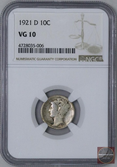 1921 D Mercury Silver Dime (NGC) VG10