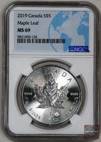 2019 Canada $5 Maple Leaf 1oz. .9999 Fine Silver (NGC) MS69