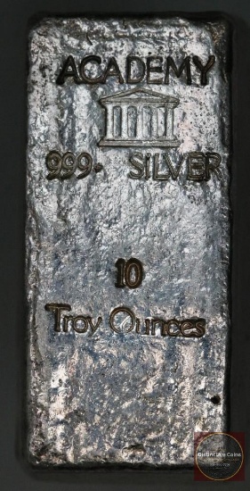 Vintage Academy Hand Poured 10oz. .999 Fine Silver Ingot / Bar