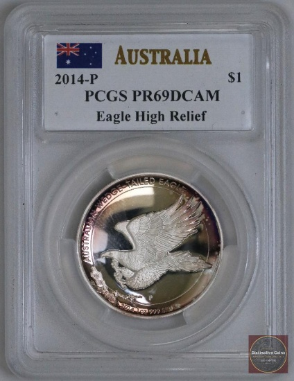 2014 P $1 Australia Wedge-Tailed Eagle High Relief 1oz .999 Fine Silver (PCGS) PR69DCAM