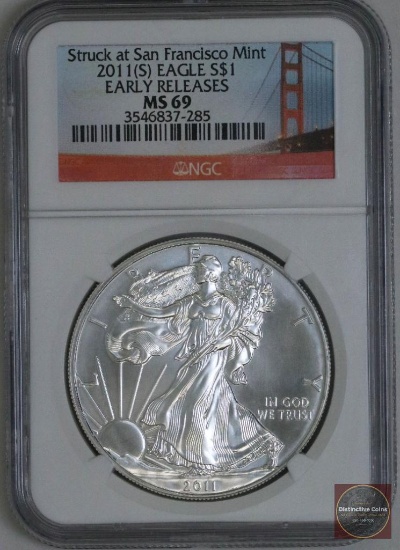 2011 S American Silver Eagle 1oz Fine Silver (NGC) MS69 Early Releases