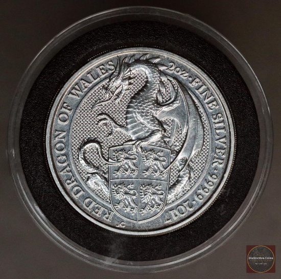 2017 Great Britain Red Dragon of Wales 2oz. .9999 Fine Silver