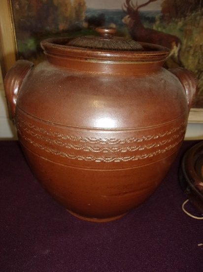 UNIQUE REDWARE COVERED JAR