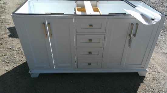 Double sink white vanity with out sinks/counter