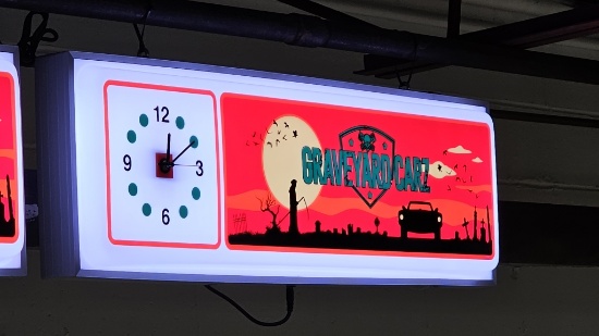 Graveyard Cars LED Sign with Clock