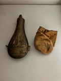 POWDER HORN AND SMALL BAG OF LEAD BALLS