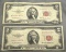 2- 1953 $2.00 Red Seal US Banknotes