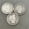 3- Barber Quarters, 1892, 1898 and 1899, all 90% Silver