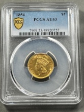 1854 Princess Head $3.00 Gold Coin in PCGS AU53
