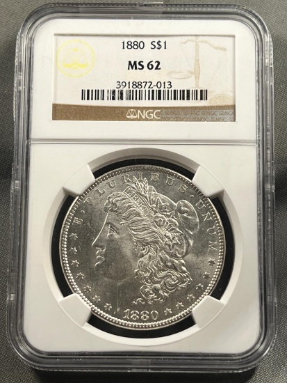 1880 Morgan Dollar in NGC MS62 Holder