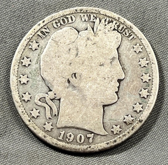 1907-D Barber Half Dollar, 90% silver
