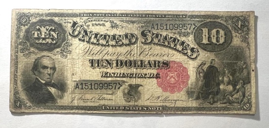 LARGE SIZE $10.00 1880 Legal Tender "Jackass" United States Note