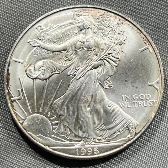 1996 US Silver Eagle Dollar Coin, .999 Fine Silver