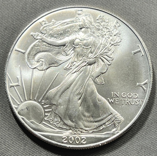 2002 US Silver Eagle Dollar Coin, .999 Fine Silver
