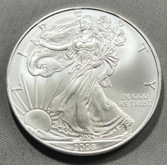 2008 US Silver Eagle Dollar Coin, .999 Fine Silver