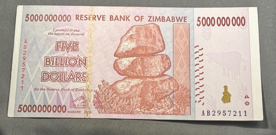 Zimbabwe 5 Billion Dollars 2008 Banknote UNC Uncirculated