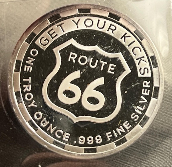 One Troy Ounce .999 Silver Round Route 66