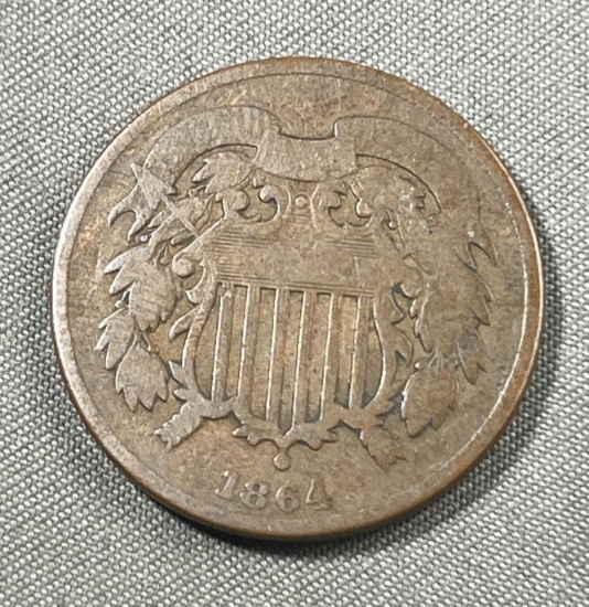 1864 US 2 Cent Piece ROTATED DIE, Civil War Coin