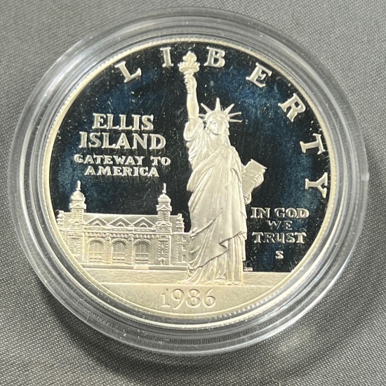 1986-S Ellis Island Commemorative US Dollar coin, 90% Silver