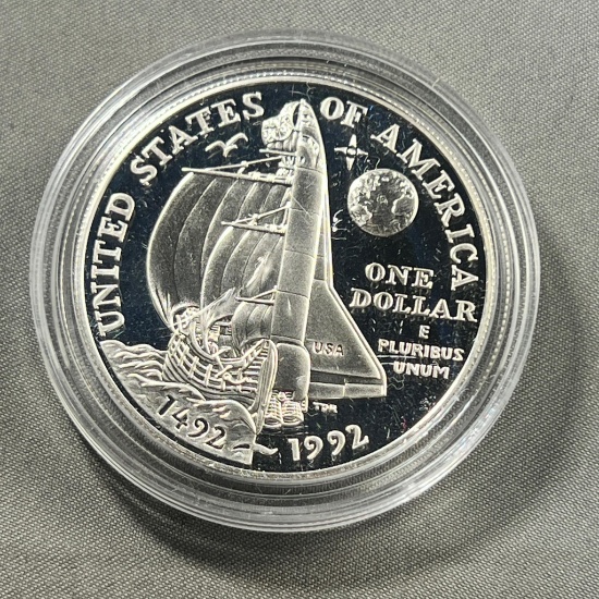 1992-P Columbus Quincentenary Commemorative US Dollar coin, 90% Silver