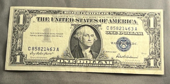 1957 One Dollar Silver Certificate, minimal circulation