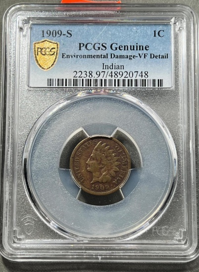 1909-S Indianhead Cent in PCGS Genuine VF Detail Holder