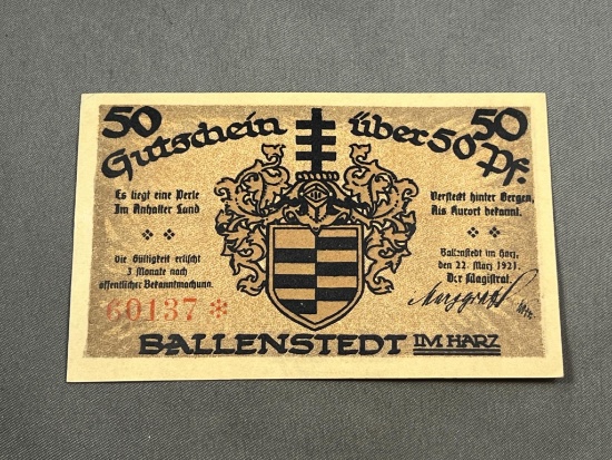 1921 Germany Notgeld 50 Pfennig paper note