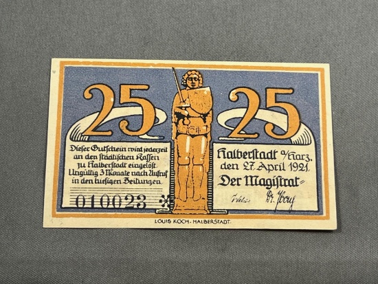 1921 Germany Notgeld 25 Pfennig paper note