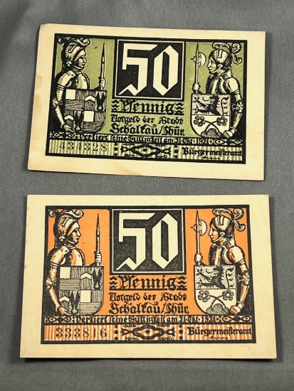 2- 1921 Germany Notgeld notes, matching type