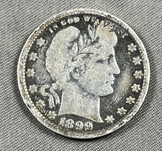 1899 Barber Quarter Dollar, 90% Silver