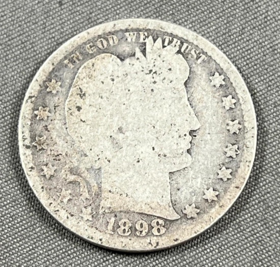 1898 Barber Quarter Dollar, 90% Silver