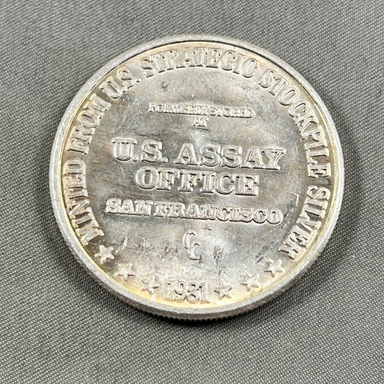 One Troy Ounce .999 Silver Round, US Assay Office