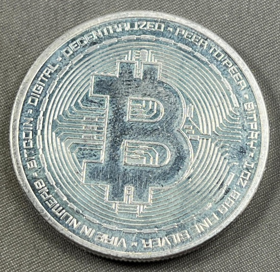 One Troy Ounce .999 Silver Round, Bitcoin theme