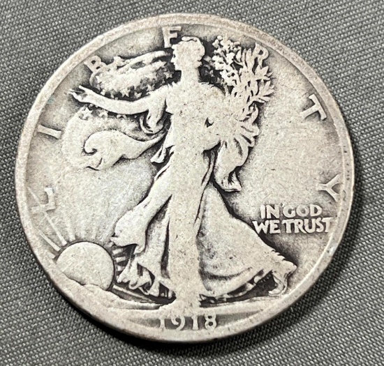 1918-D US Walking Liberty Half Dollar, 90% Silver