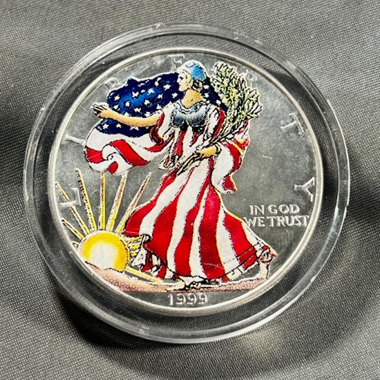 Painted 1999 US Silver Eagle coin, .999 silver