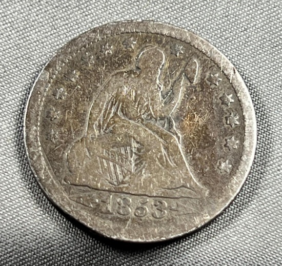 1853 Seated Liberty Quarter Dollar w/ arrows and rays