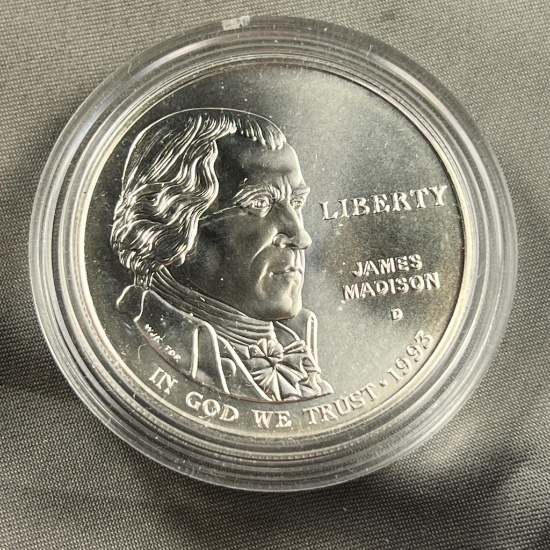 1993-D James Madison Commemorative US Dollar coin, 90% Silver