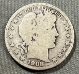 1908-O Barber Half Dollar, 90% silver
