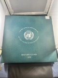 Franklin Mint United Nations Sterling medal w/ info card, and stamp/ postmark and collection book...