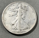 1918 US Walking Liberty Half Dollar, 90% Silver