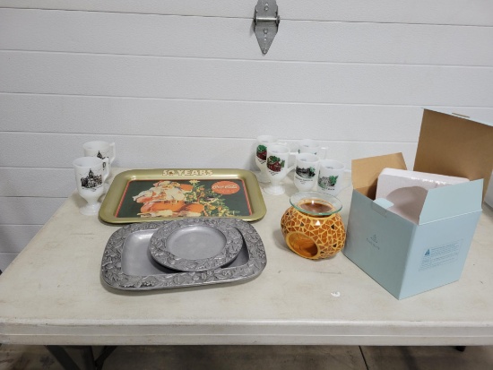 Mugs, tray, longaberger trays, partylite