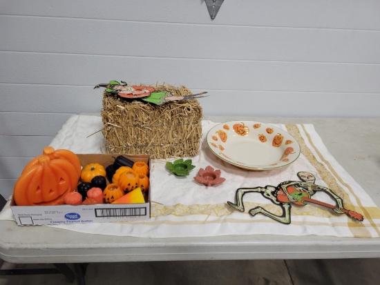 Hallowen candles, fake bale of straw, and more