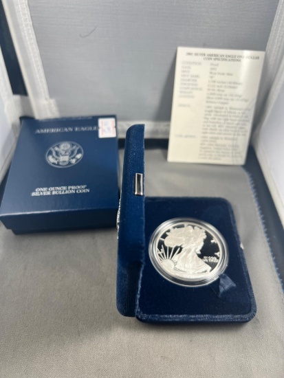 2001-W Proof US Silver Eagle in Mint box, .999 fine silver