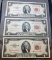 3- 1953 $2.00 Red Seal US Banknotes