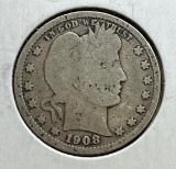 1908-O Barber Quarter Dollar, 90% Silver