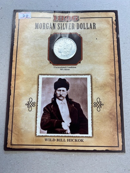 1896 Morgan Silver Dollar W/ Story card and USA Stamp