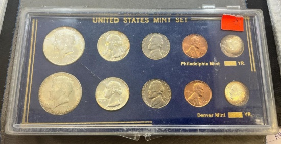 1964 US Mint Set in snap case, includes 2 each 90% Silver Half, Quarter and Dime